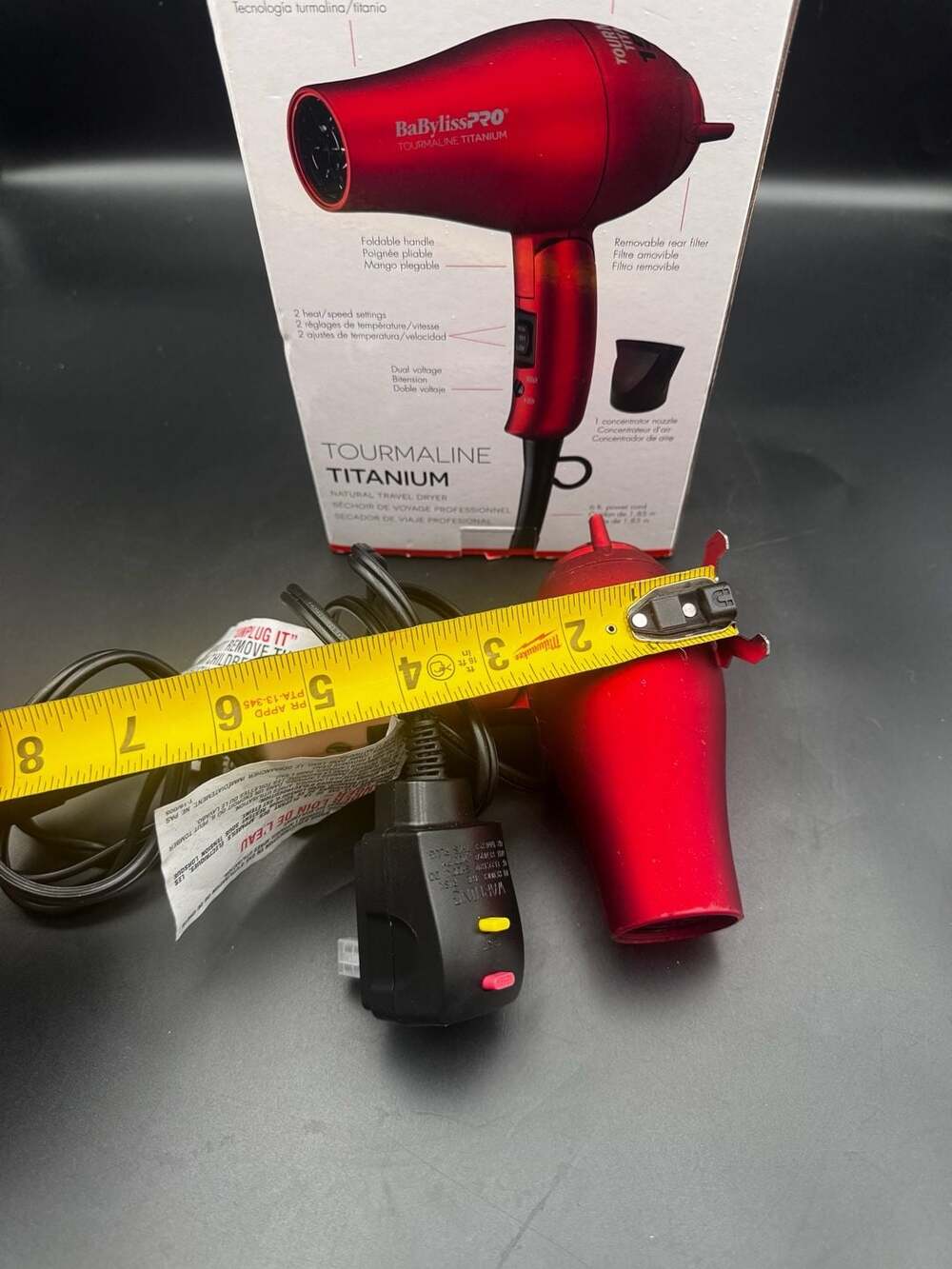 BaBylissPRO TT Tourmaline Titanium Travel Hair Dryer, Red (Model BTT053TUC) - Picture 3 of 5